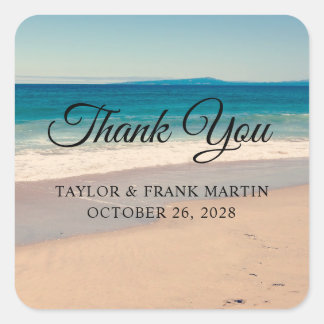 Beach Photo Wedding Thank You Square Sticker