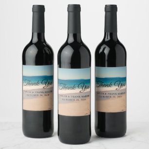 Beach Photo Wedding Thank You Wine Label