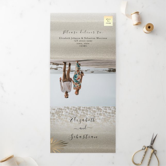 Beach Photo Wedding Tri-Fold Invitation (Outside)