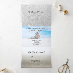 Beach Photo Wedding Tri-Fold Invitation