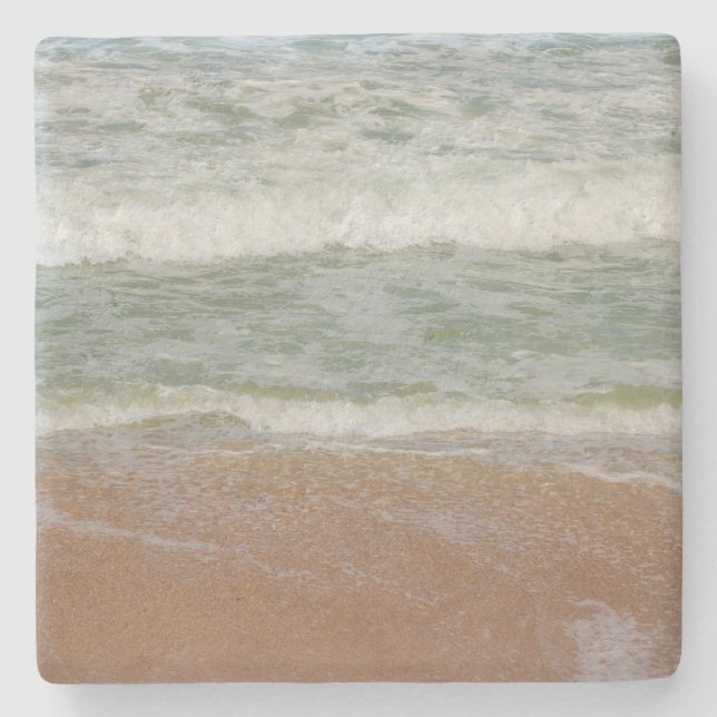 Beach Photograph Ocean Scenic Waves Sand Nature Stone Coaster (Front)