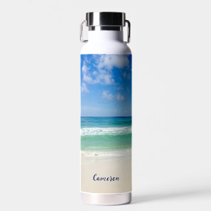 Beach Photography Blue Ocean Waves Personalized Water Bottle