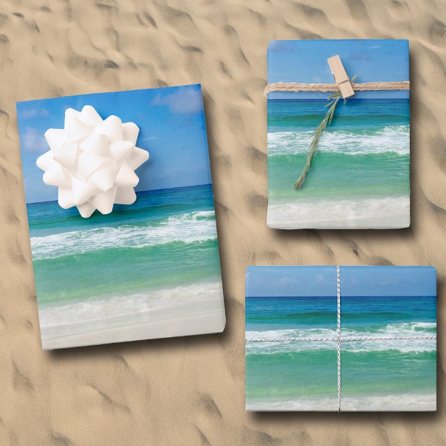 Beach Photography Blue Skies With Waves Wrapping Paper Sheet (Creator Uploaded)