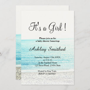 beach photography tropical modern girl baby shower invitation