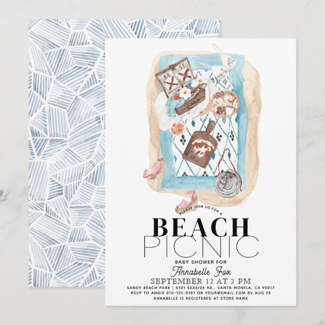 Beach Picnic Baby Shower Indigo Invitation (Front/Back)