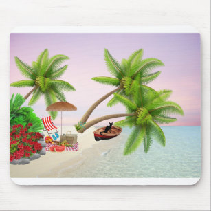 Beach Picnic Boat Bush Palm Trees Beach Chair Mouse Mat