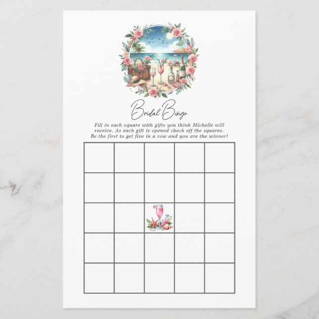 Beach Picnic Bridal Shower Bingo Game (Front)