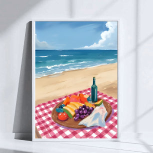 Beach Picnic Ocean Shore Painting Art Poster