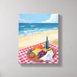 Beach Picnic   Ocean Shore Painting Canvas Print