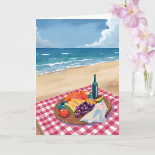 Beach Picnic Ocean Shore Painting Card