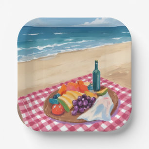Beach Picnic Ocean Shore Painting Paper Plate
