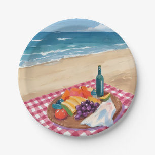 Beach Picnic   Ocean Shore Painting Paper Plate