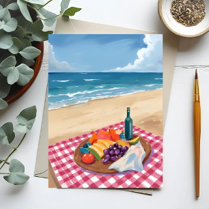 Beach Picnic Ocean Shore Painting Postcard