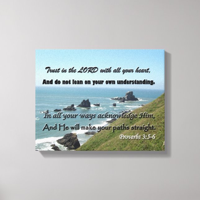 Beach Picture with Scripture from Proverbs 3:5-6 Canvas Print (Front)