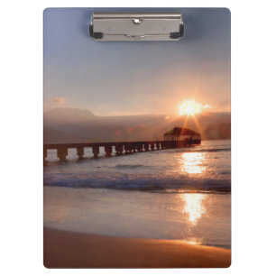 Beach pier at sunset, Hawaii Clipboard