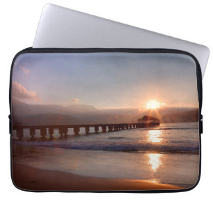 Beach pier at sunset, Hawaii Laptop Sleeve