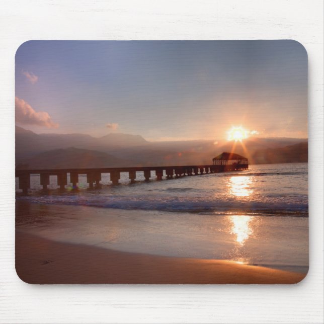 Beach pier at sunset, Hawaii Mouse Mat (Front)