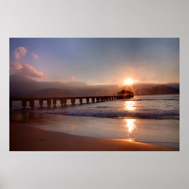 Beach pier at sunset, Hawaii Poster (Front)