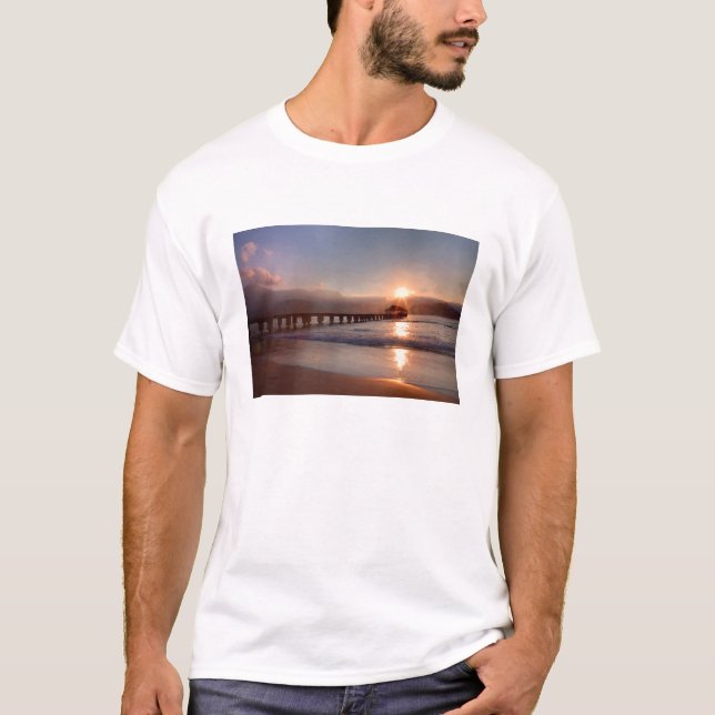 Beach pier at sunset, Hawaii T-Shirt (Front)