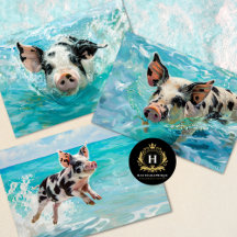 Beach Pig Swimming Decoupage