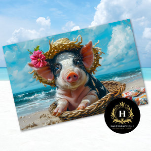 Beach Pig Vintage Straw Hat Floral Decoupage Tissue Paper