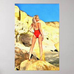 Beach Pin-up Girl 4 painting Poster