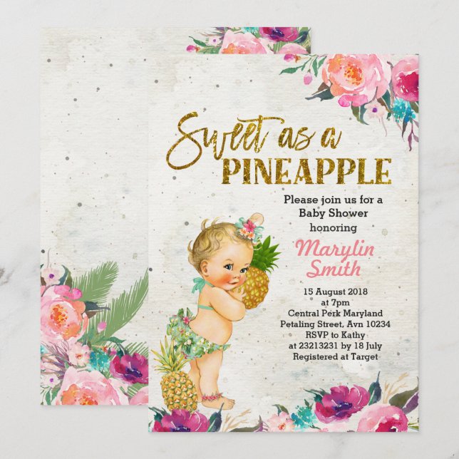 Beach Pineapple Baby Shower Invitation (Front/Back)