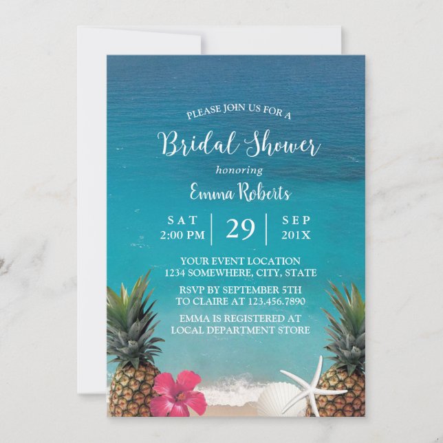 Beach Pineapple Starfish Luau Bridal Shower Invitation (Front)