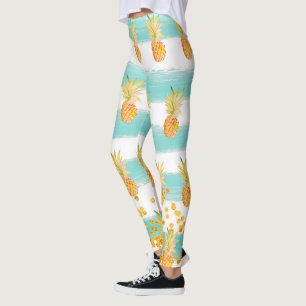 Beach Pineapple Turquoise Tropical Leggings