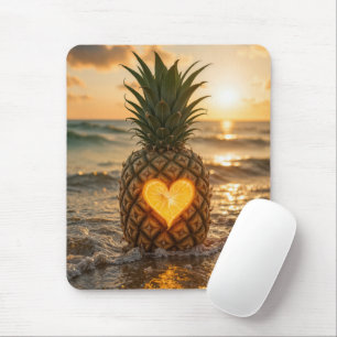 Beach Pineapple With a Carved Out Heart Mouse Mat