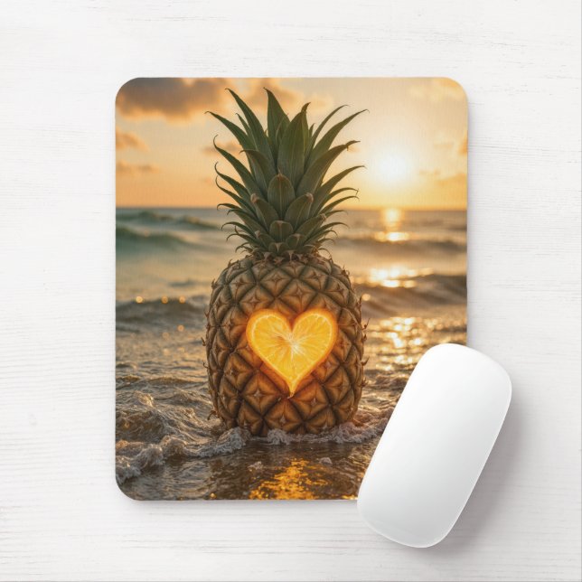 Beach Pineapple With a Carved Out Heart Mouse Mat (With Mouse)