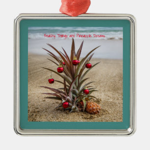 Beach Pineapple With Red Christmas Ornament