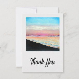 Beach Pink Blue Painted Sunset Art Thank You Card
