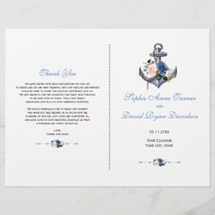 Beach Pink Blush Blue Floral Anchor Program Flyer