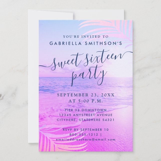 Beach Pink Filter Tropical Summer 16th Birthday Invitation (Front)