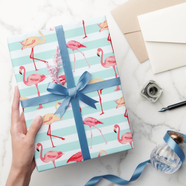 Beach pink flamingo stripe wrapping paper (Gifting)