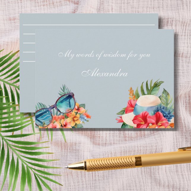 Beach Pink Floral Blue Tropical Bridal Shower Enclosure Card (Creator Uploaded)