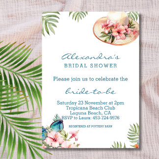 Beach Pink Floral Tropical Bridal Shower Invitation