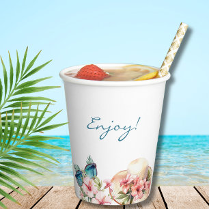 Beach Pink Floral Tropical Bridal Shower Paper Cups