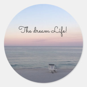 Beach Pink Ocean Sunrise Photo Dream Life Classic Round Sticker