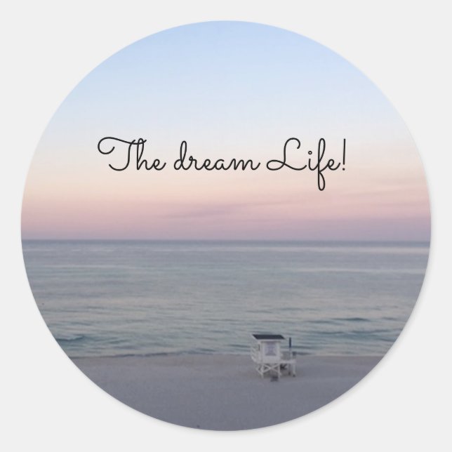 Beach Pink Ocean Sunrise Photo Dream Life Classic Round Sticker (Front)