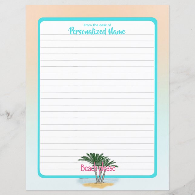 Beach Please Bordered Lined Paper Sheet (Front)