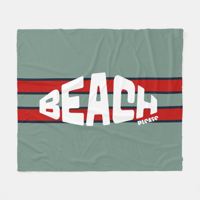 Beach Please Dusty Blue and Red Fleece Blanket (Front (Horizontal))