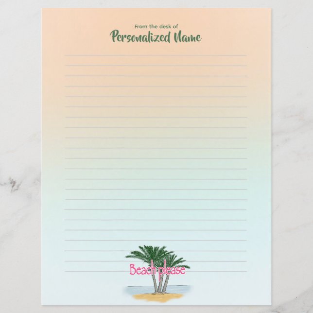 Beach Please Lined Paper Sheet (Front)