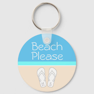 Beach Please Monogram Flip-Flops Modern Template Key Ring