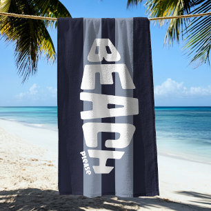 Beach Please Navy Blue and White Beach Towel