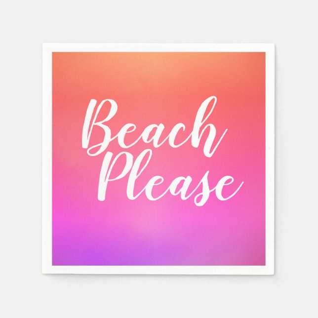 Beach Please Orange Pink Ombre Beach Party Napkin (Front)