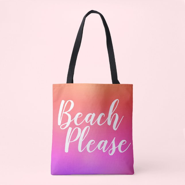 Beach Please Orange Pink Ombre Beach Tote Bag (Creator Uploaded)