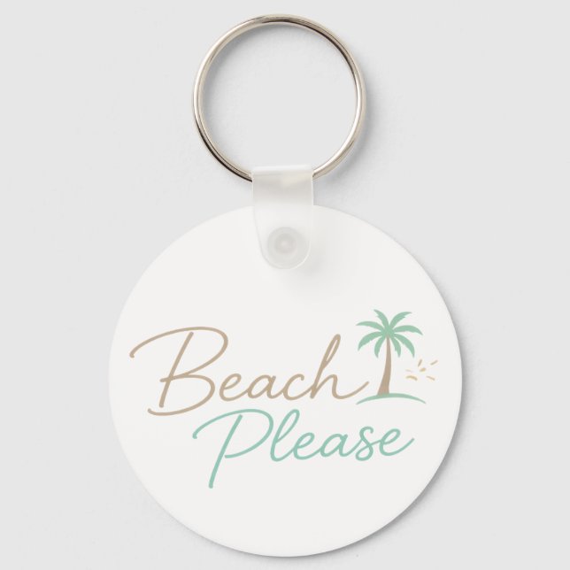 Beach Please Pastel Script Typography Key Ring (Front)