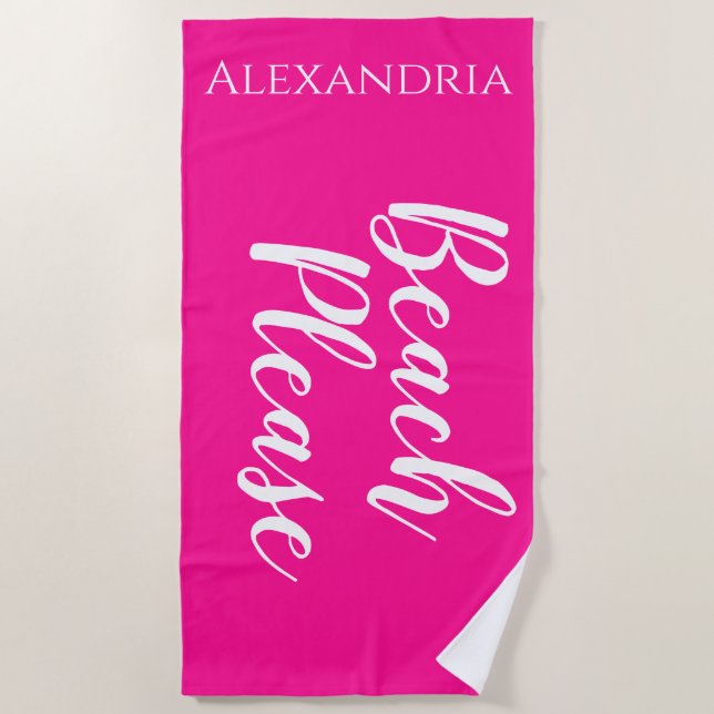 Beach Please Personalised Hot Pink Beach Towel (Front)